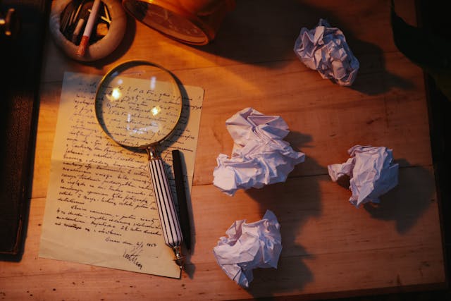 Detektiv Spuren Lupe Papier Detekteien Verzeichnis